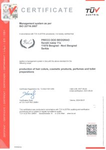 ISO sertifikat 22716-2007 Preco kozmetika - eng
